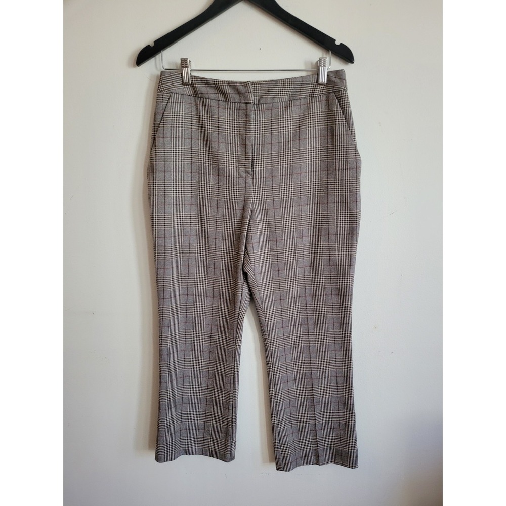 TOPSHOP T Brown Blue Plaid Check Cropped Trousers Pants, Size 8